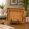 Leatherite Rectangle Tray 2pc Set with Handle