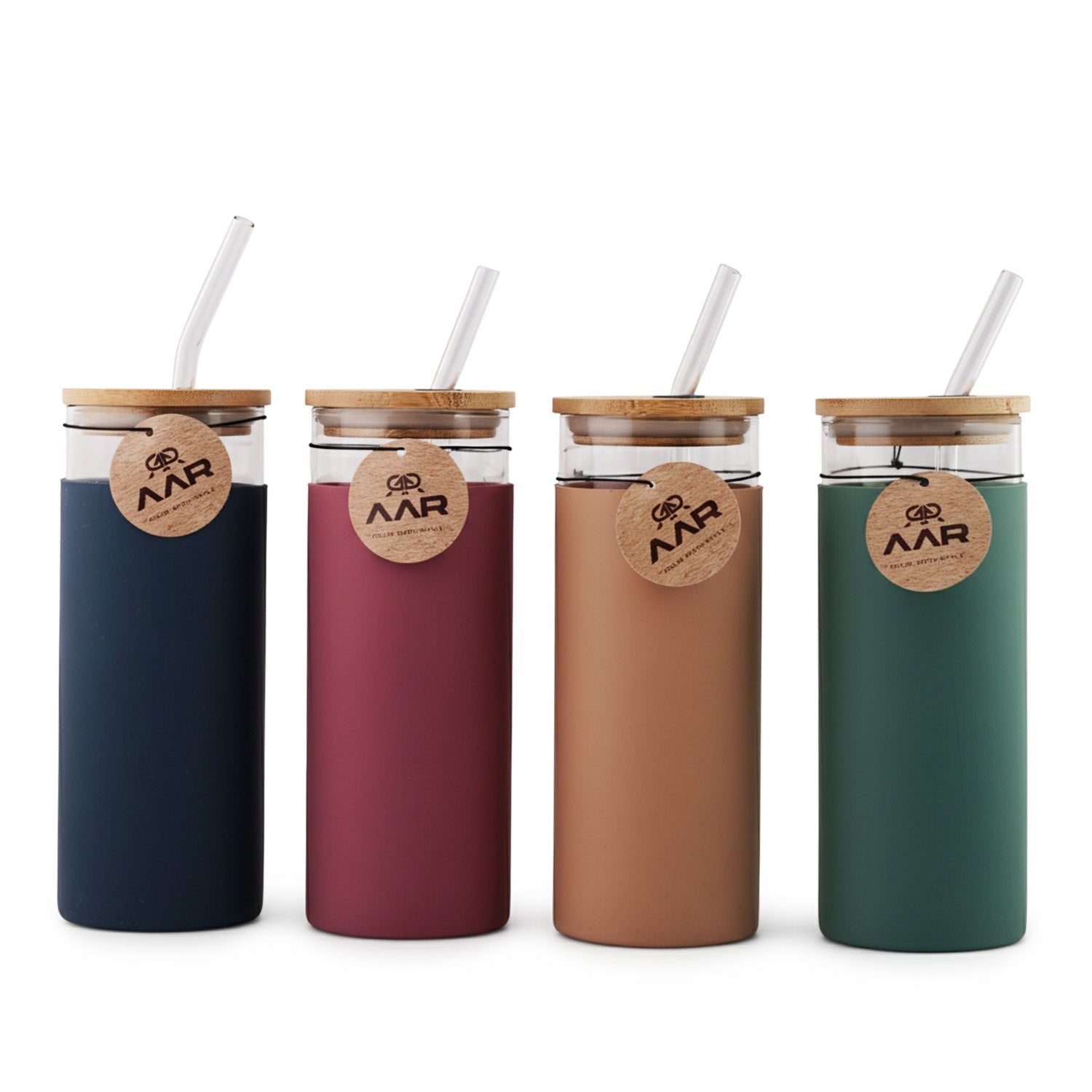Shipper Pack of 4 Glass Bottles with Wooden Cork & Steel Straw | Eco-F ...