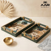 Premium Leatherite Rectangle Tray 2-Piece Set with Golden Handles