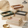Premium Leatherite Rectangle Tray 2-Piece Set with Golden Handles